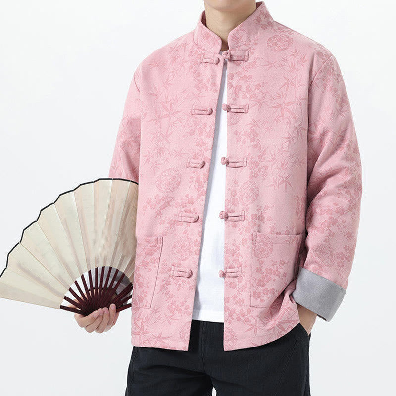 Jacquard Cotton Stand Collar Frog-Button Slim Fit Meditation Jacket