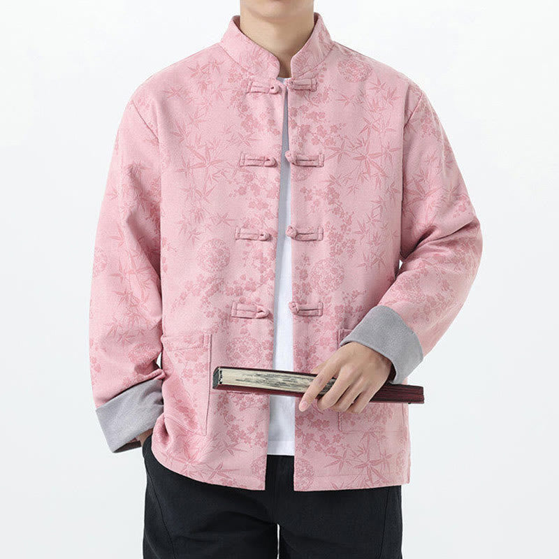 Jacquard Cotton Stand Collar Frog-Button Slim Fit Meditation Jacket