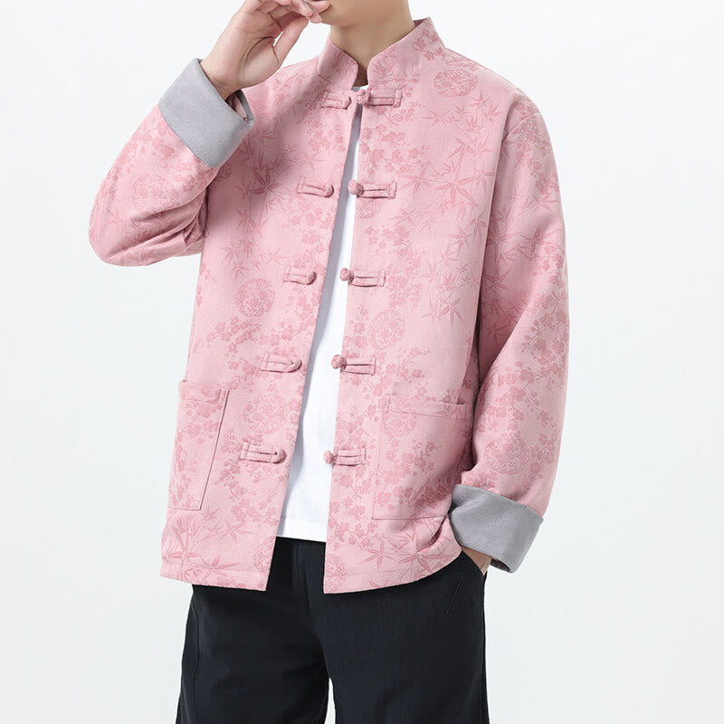 Jacquard Cotton Stand Collar Frog-Button Slim Fit Meditation Jacket