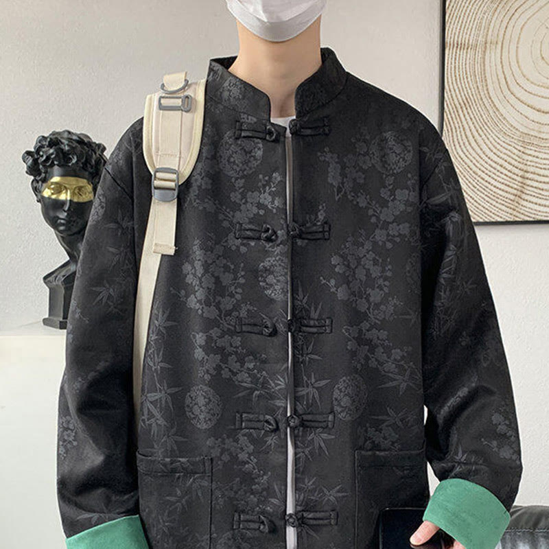 Jacquard Cotton Stand Collar Frog-Button Slim Fit Meditation Jacket