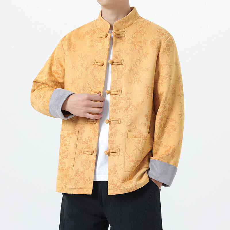 Jacquard Cotton Stand Collar Frog-Button Slim Fit Meditation Jacket