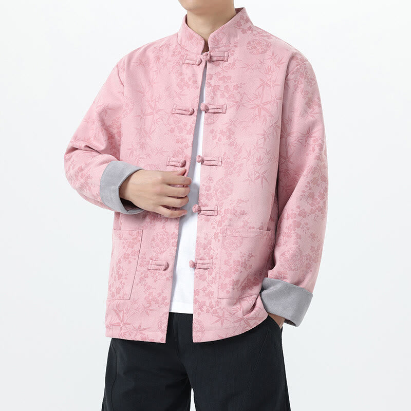 Jacquard Cotton Stand Collar Frog-Button Slim Fit Meditation Jacket