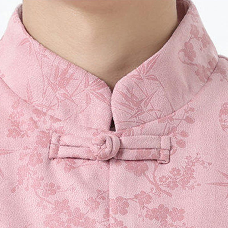 Jacquard Cotton Stand Collar Frog-Button Slim Fit Meditation Jacket