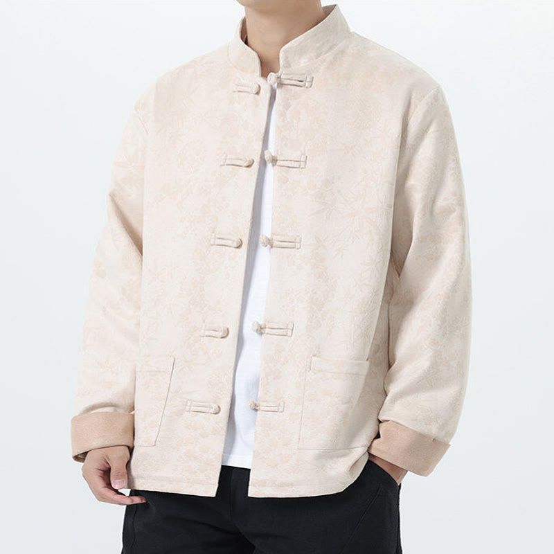 Jacquard Cotton Stand Collar Frog-Button Slim Fit Meditation Jacket