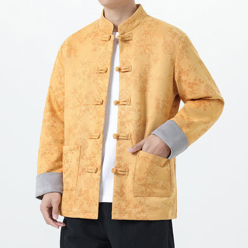 Jacquard Cotton Stand Collar Frog-Button Slim Fit Meditation Jacket