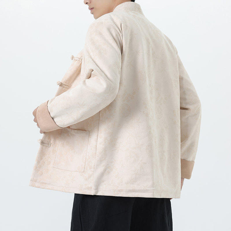 Jacquard Cotton Stand Collar Frog-Button Slim Fit Meditation Jacket