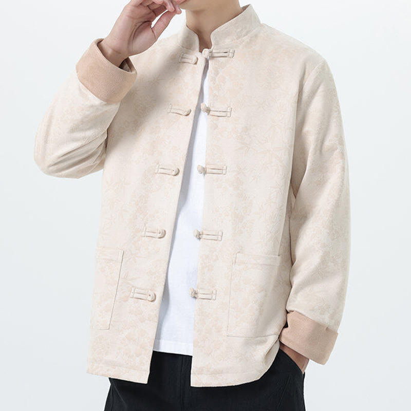Jacquard Cotton Stand Collar Frog-Button Slim Fit Meditation Jacket