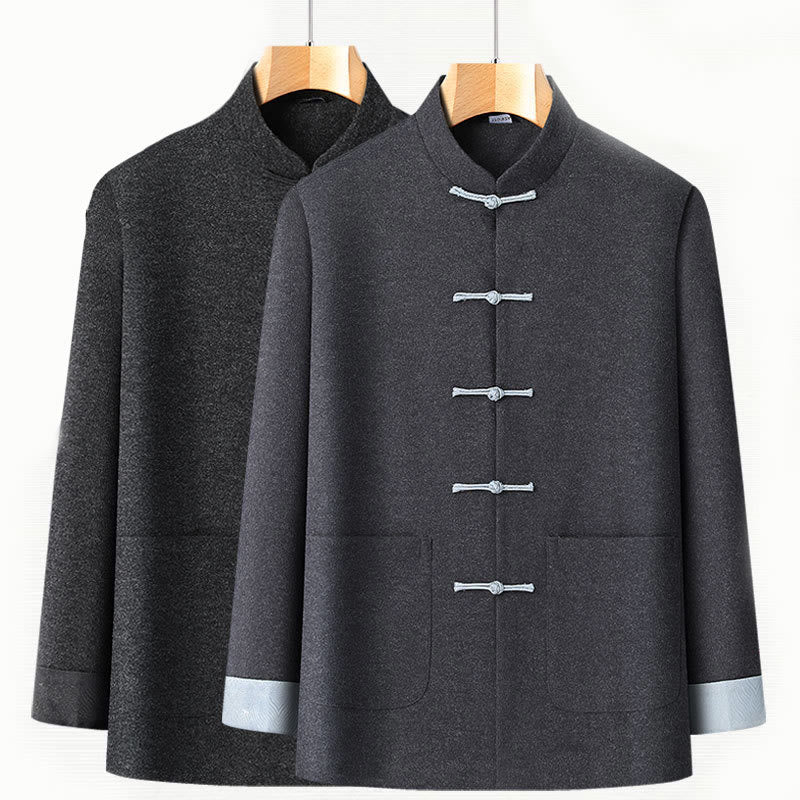 Tactile Cotton Frog Button Stand Collar Men's Jacket