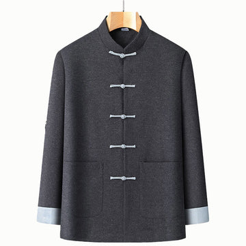Tactile Cotton Frog Button Stand Collar Men's Jacket