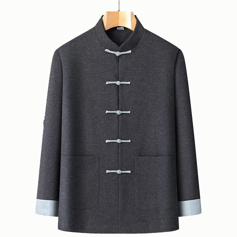 Tactile Cotton Frog Button Stand Collar Men's Jacket