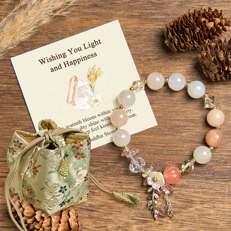 "Wishing You Light and Happiness" Sun Stone Bracelet Includes Gift Message Card