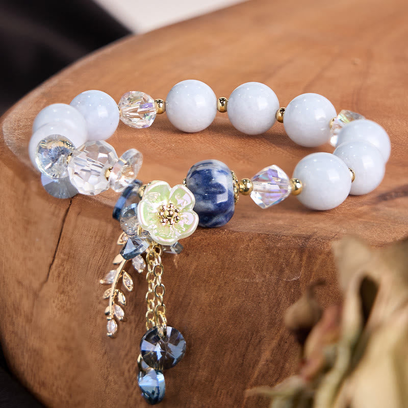 "Sending You Peace and Grace" Blue Crystal Flower Bracelet Includes Gift Message Card