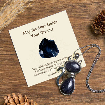 "May the Stars Guide Your Dreams" Cat Sandstone Necklace Includes Gift Message Card