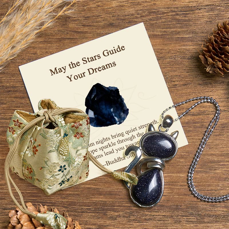"May the Stars Guide Your Dreams" Cat Sandstone Necklace Includes Gift Message Card