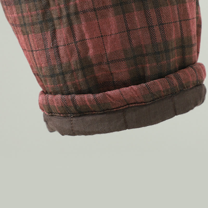 Thermal Cotton-Padded Plaid Harem Meditation Pants