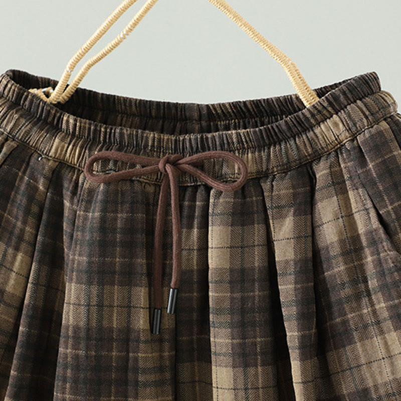 Thermal Cotton-Padded Plaid Harem Meditation Pants