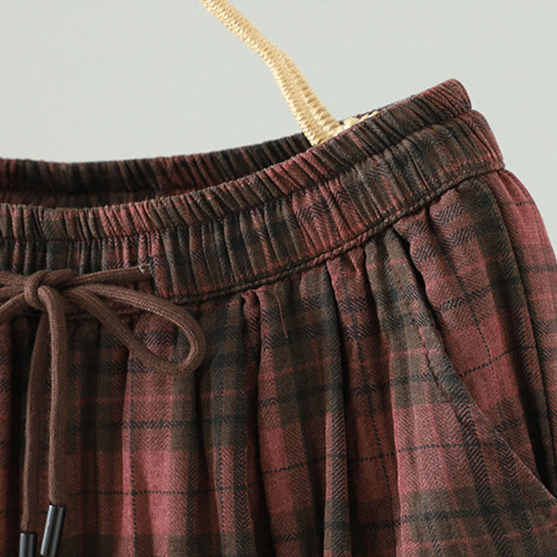 Thermal Cotton-Padded Plaid Harem Meditation Pants