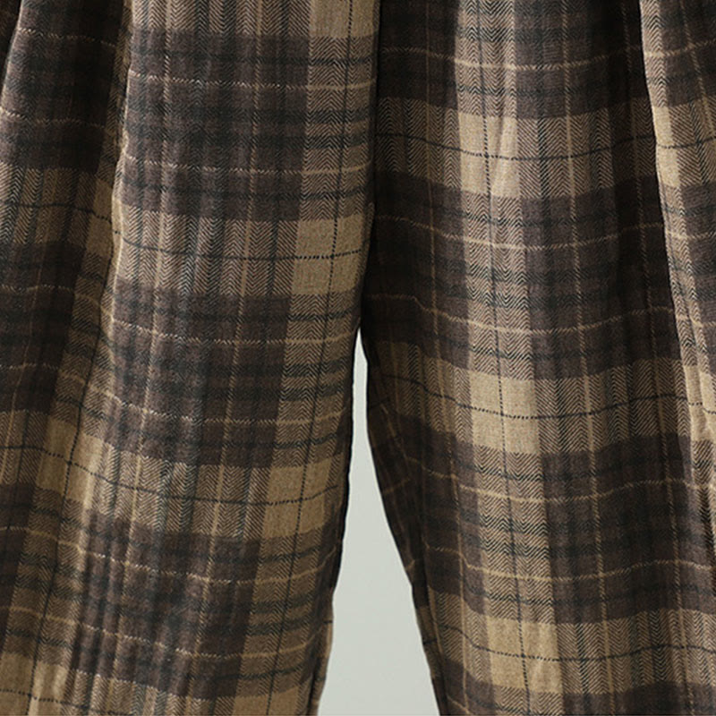 Thermal Cotton-Padded Plaid Harem Meditation Pants