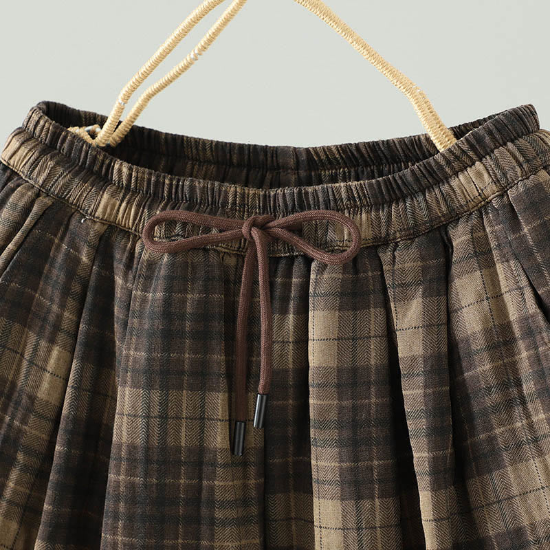 Thermal Cotton-Padded Plaid Harem Meditation Pants