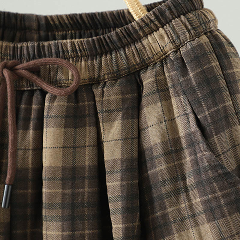 Thermal Cotton-Padded Plaid Harem Meditation Pants
