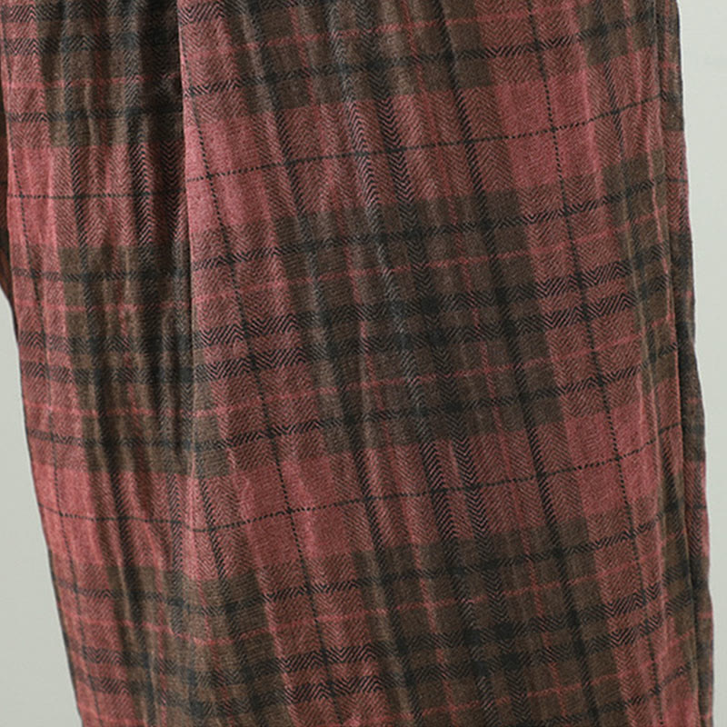 Thermal Cotton-Padded Plaid Harem Meditation Pants