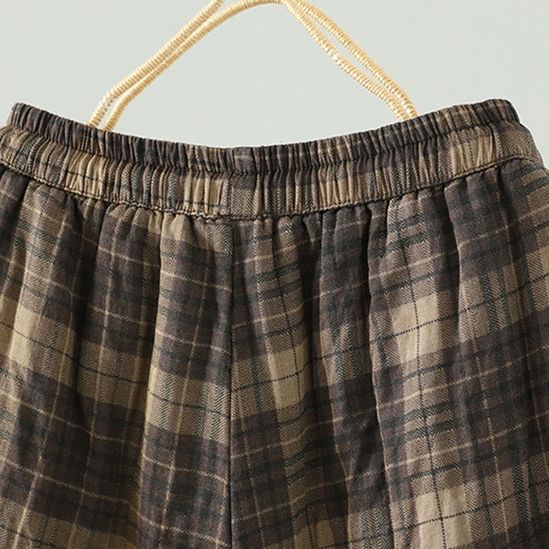 Thermal Cotton-Padded Plaid Harem Meditation Pants