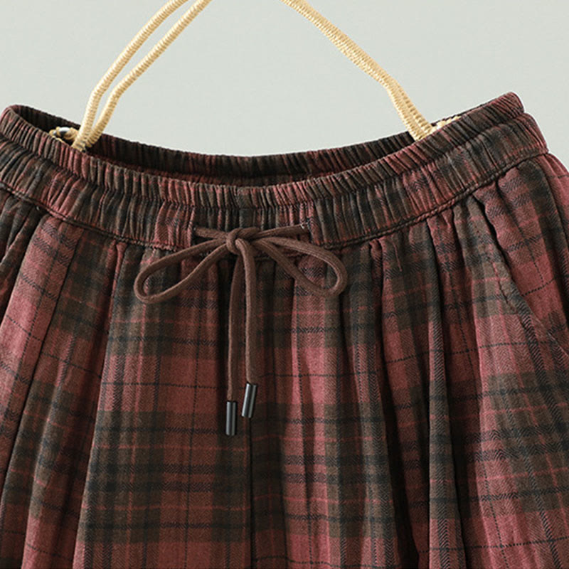 Thermal Cotton-Padded Plaid Harem Meditation Pants