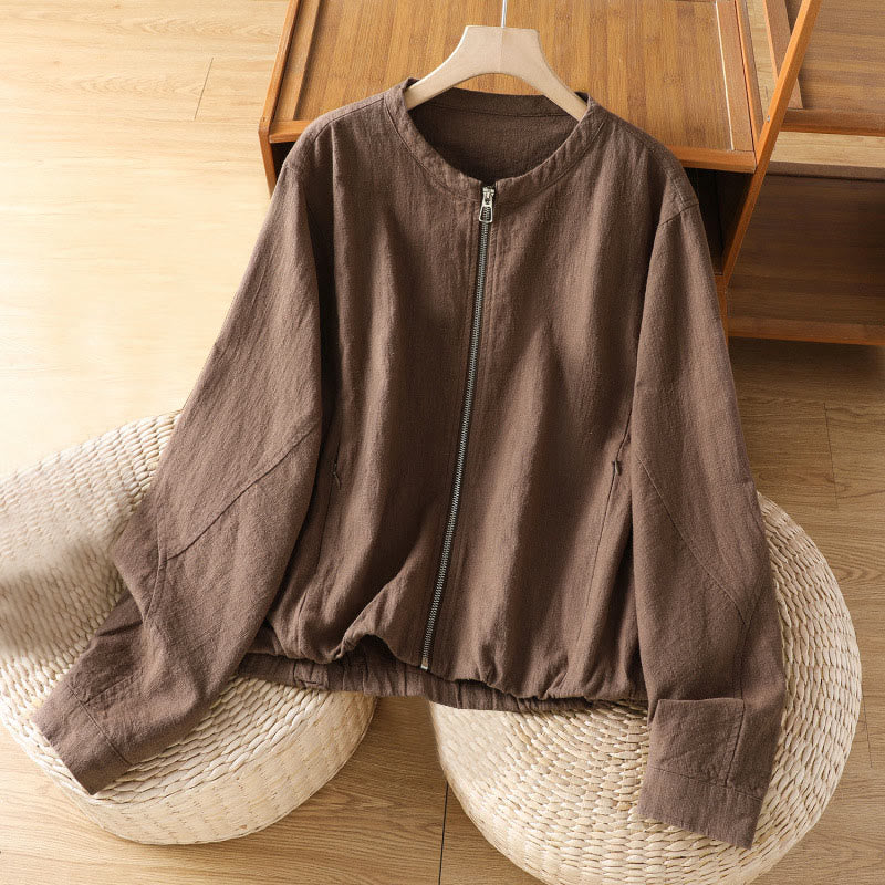 Women's Cotton Zipper Design Double Layer Long Sleeve Jacket With Pockets