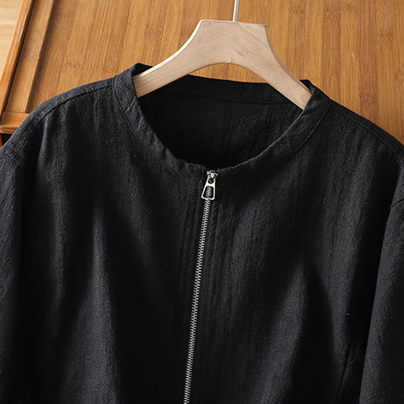 Women's Cotton Zipper Design Double Layer Long Sleeve Jacket With Pockets