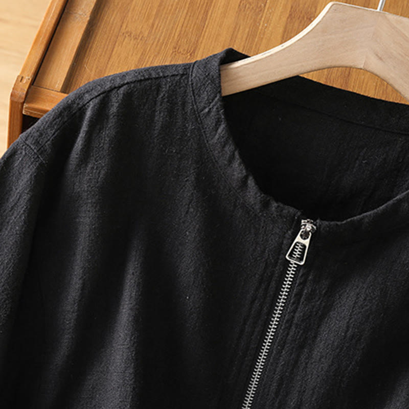 Women's Cotton Zipper Design Double Layer Long Sleeve Jacket With Pockets