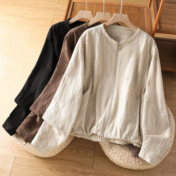 Women's Cotton Zipper Design Double Layer Long Sleeve Jacket With Pockets