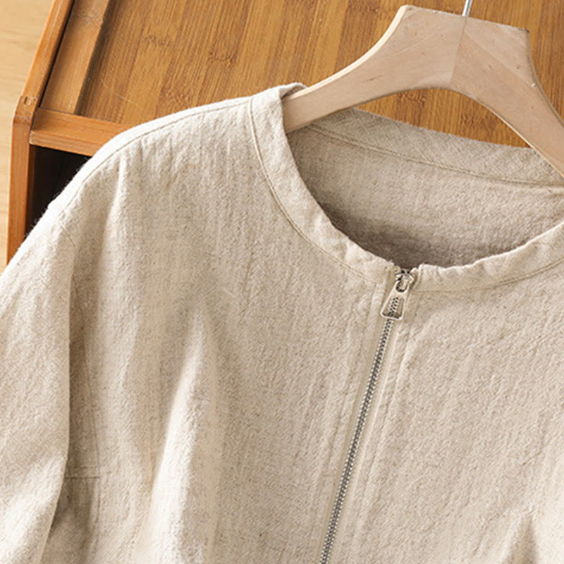 Women's Cotton Zipper Design Double Layer Long Sleeve Jacket With Pockets