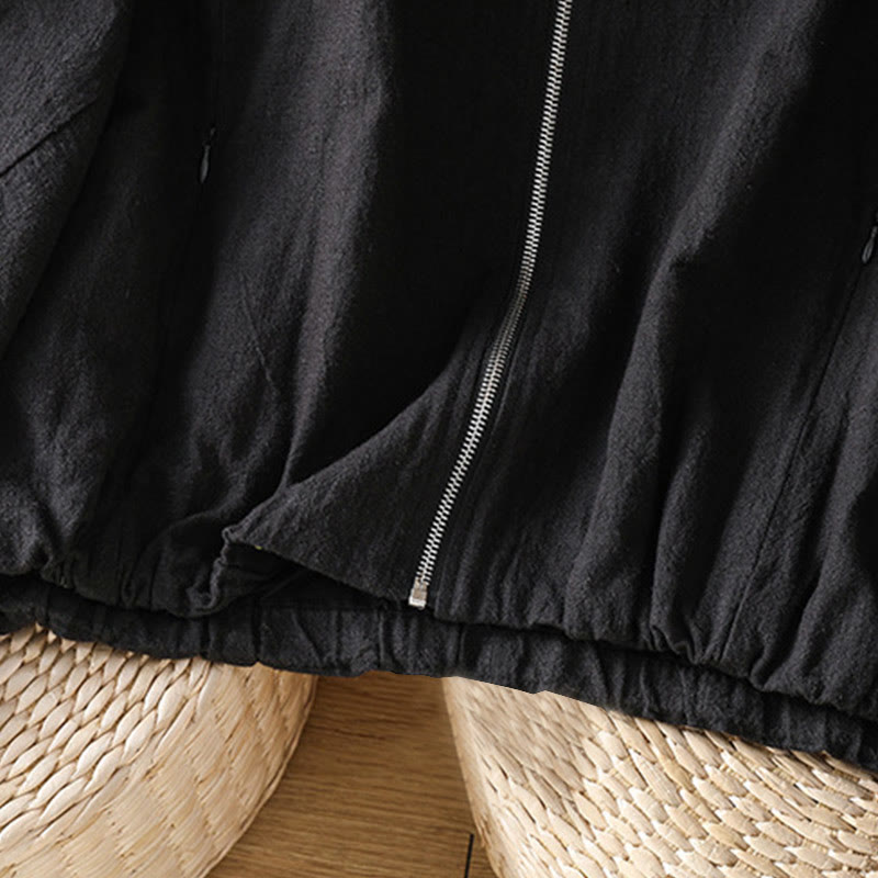 Women's Cotton Zipper Design Double Layer Long Sleeve Jacket With Pockets