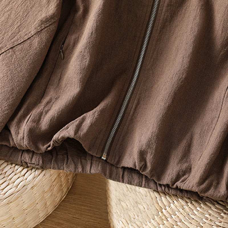 Women's Cotton Zipper Design Double Layer Long Sleeve Jacket With Pockets