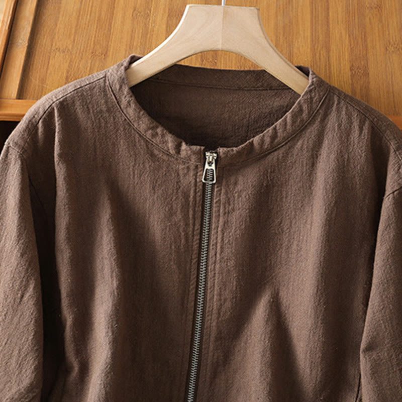 Women's Cotton Zipper Design Double Layer Long Sleeve Jacket With Pockets