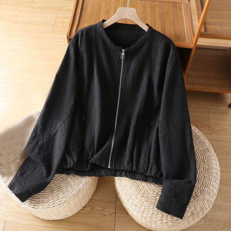 Women's Cotton Zipper Design Double Layer Long Sleeve Jacket With Pockets