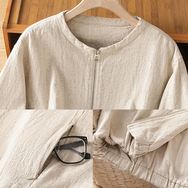 Women's Cotton Zipper Design Double Layer Long Sleeve Jacket With Pockets