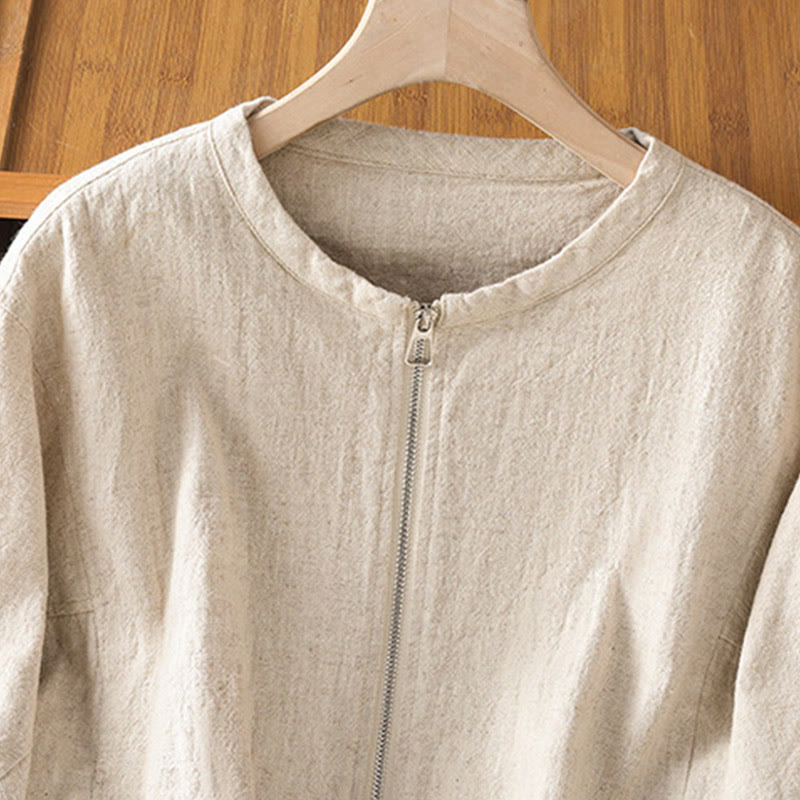 Women's Cotton Zipper Design Double Layer Long Sleeve Jacket With Pockets