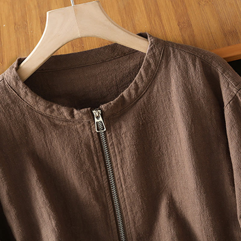 Women's Cotton Zipper Design Double Layer Long Sleeve Jacket With Pockets