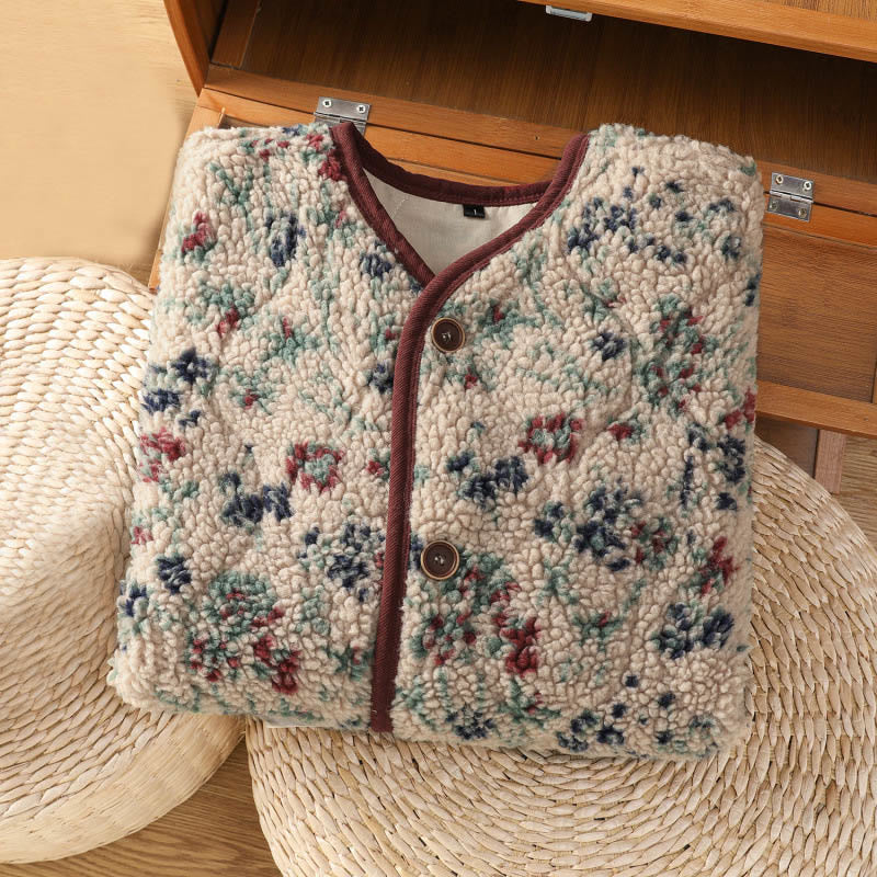 Tactile Cotton Buttoned Thermal Meditation Jacket