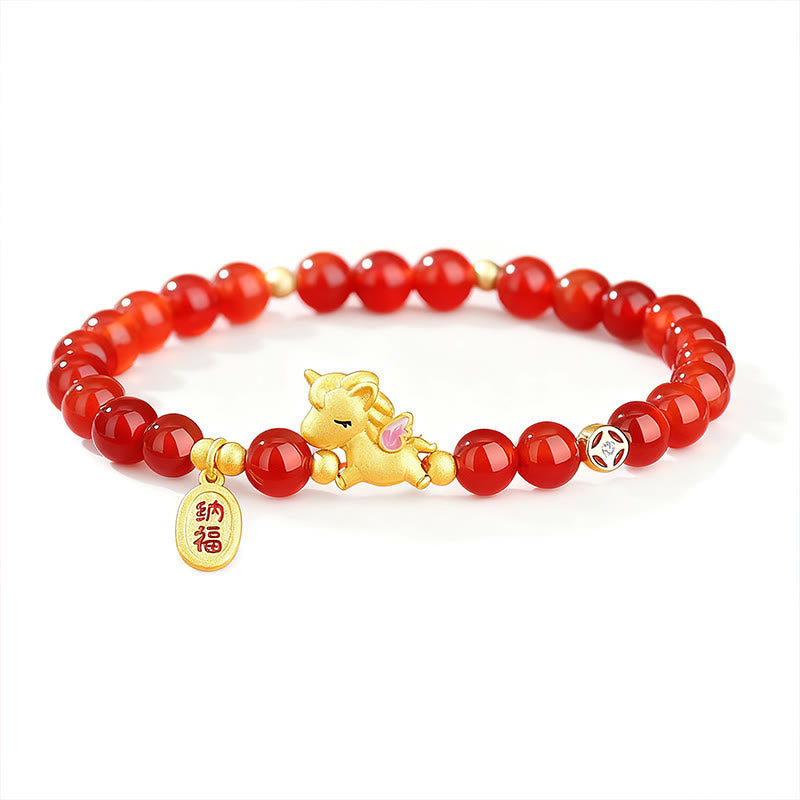 925 Sterling Silver Year Of The Horse Red Agate Lucky Fortune Confidence Bracelet