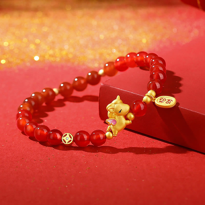 925 Sterling Silver Year Of The Horse Red Agate Lucky Fortune Confidence Bracelet