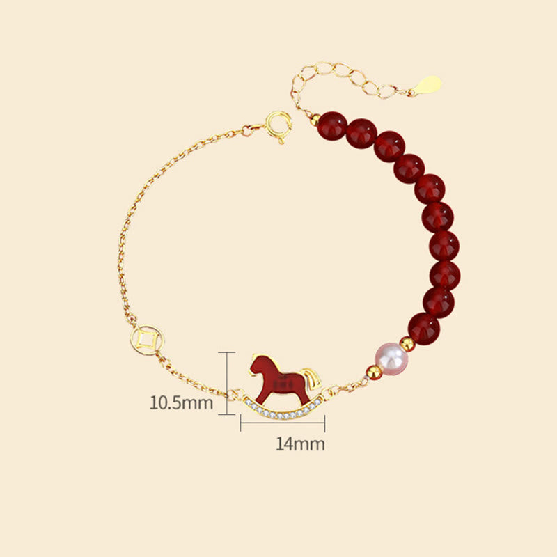 925 Sterling Silver Year Chinese Zodiac Of The Horse Red Agate Calm Necklace Pendant
