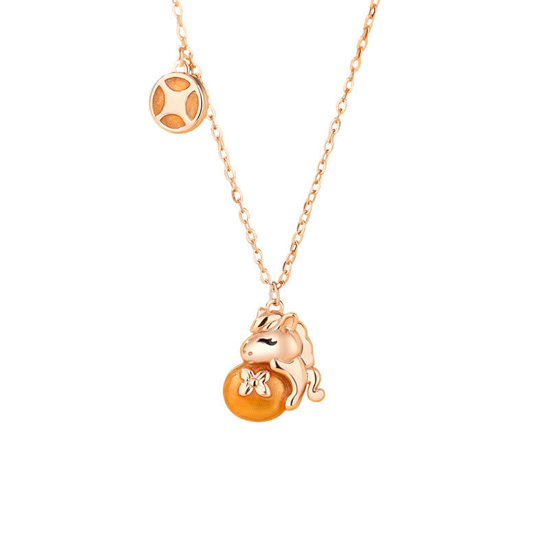 925 Sterling Silver Year Of The Horse Coins Design Blessing Necklace Pendant