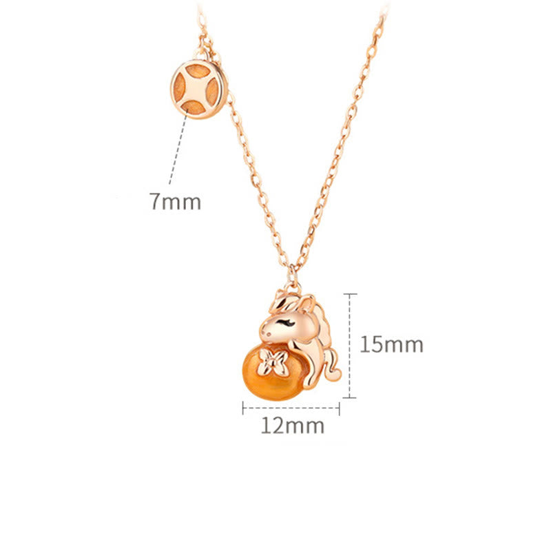 925 Sterling Silver Year Of The Horse Coins Design Blessing Necklace Pendant