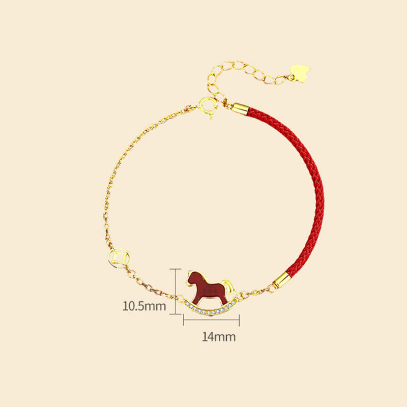 925 Sterling Silver Year of the Horse Charm Bracelet & Jewelry Set with Pearl and Red Agate