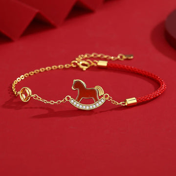 925 Sterling Silver Red String Horse Zodiac Bracelet & Jewelry Collection
