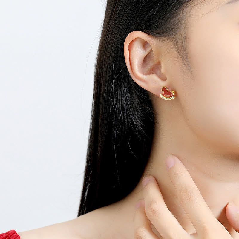 925 Sterling Silver Year Chinese Zodiac Of The Horse Red Agate Calm Necklace Pendant