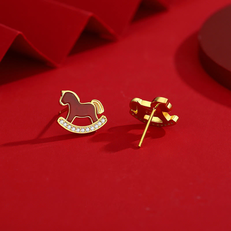 925 Sterling Silver Year Of The Horse Design Red Agate Confidence Earrings