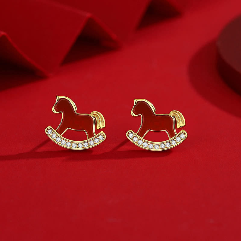 925 Sterling Silver Year Of The Horse Design Red Agate Confidence Earrings